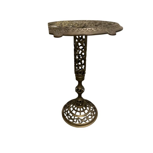 Antique Brass Ornate Table w/ Filigree Design 16 inches - Picture 4 of 8